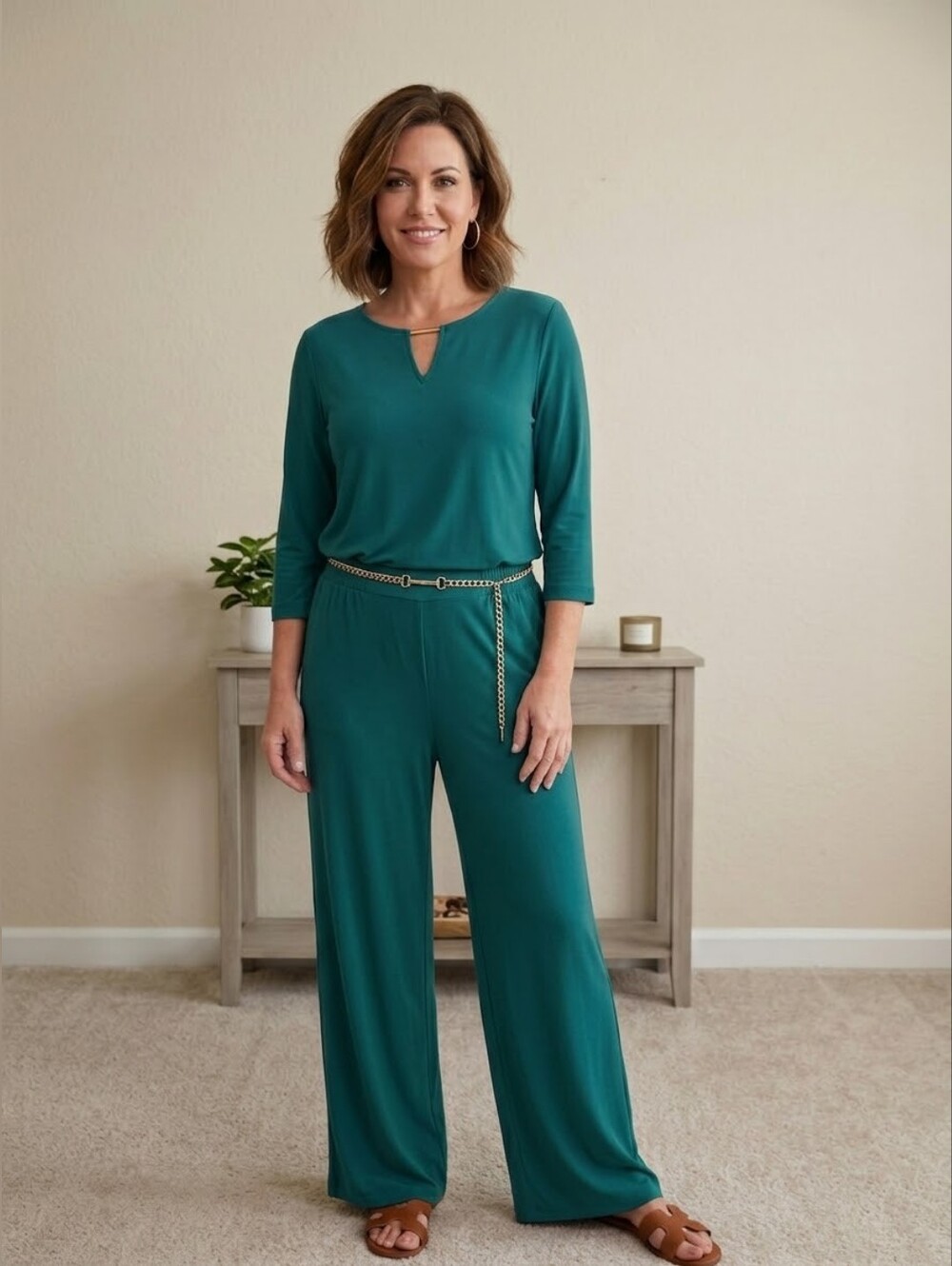 New IMAN 2 piece Stretch Tunic/pants Set Size L Long